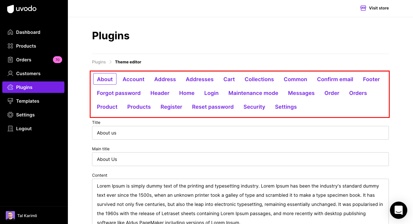 Uvodo theme editor