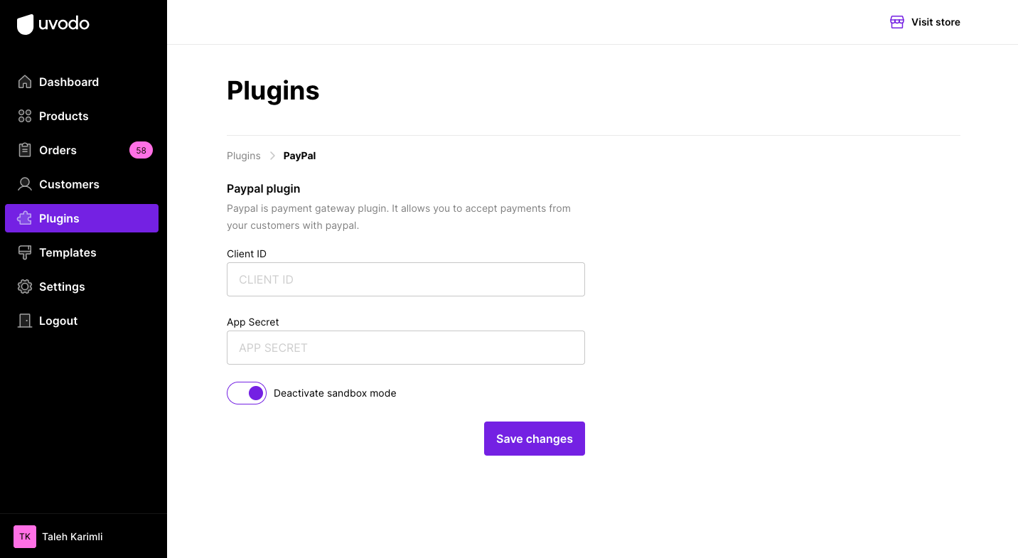 integrate PayPal to your online store
